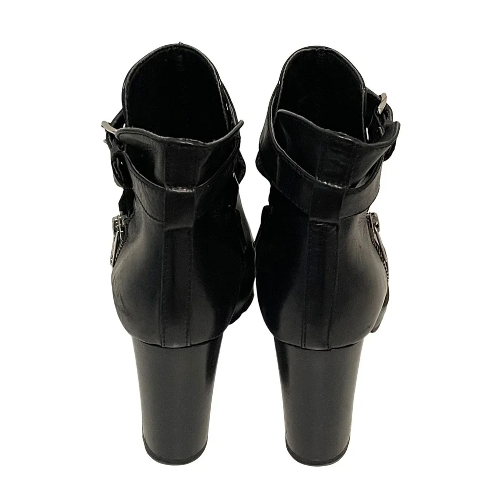 Unbranded Leather Ankle Boots Womens 38 Black Moto Lug Sole Cutout Buckle‎ Edgy